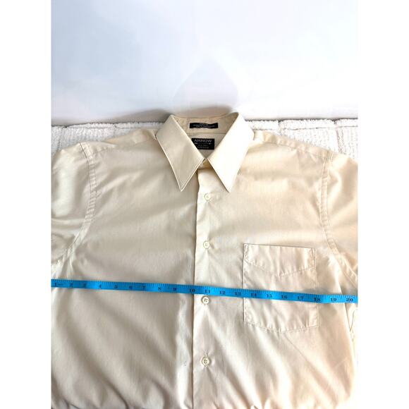 Arrow Men's Fitted Cream Button Down Long Sleeve Dress Shirt Size Medium Career - Picture 7 of 15